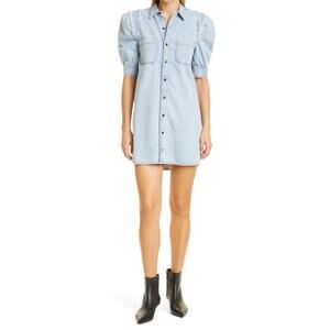 Frame 'Rosette Sleeve' Blue Denim Button Front Mini Dress Size XS